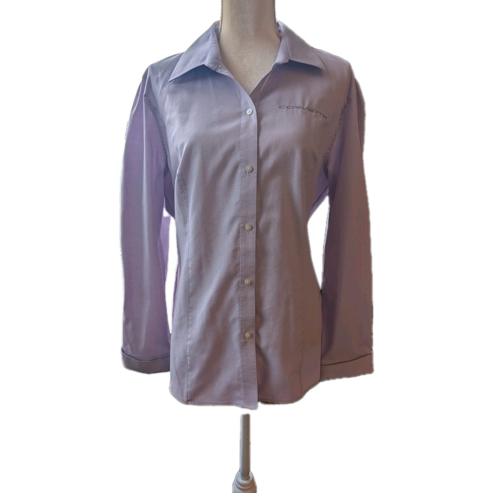 Cutter And Buck Women's Shirt Size XL Button Up Lavender Corvette Museum Logos